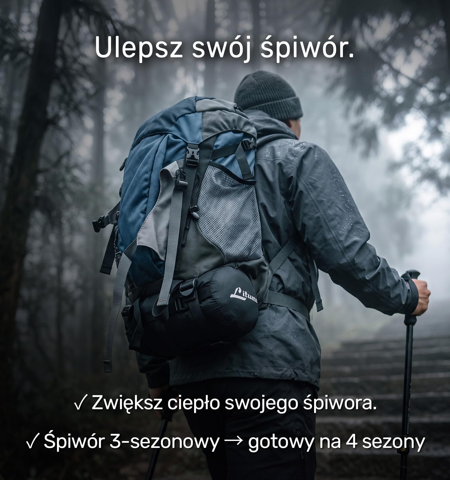 Litume Całoroczna wkładka do śpiwora dodaje, kompresyjny i lekki śpiwór dla mumii na wędrówki z plecakiem, kemping
