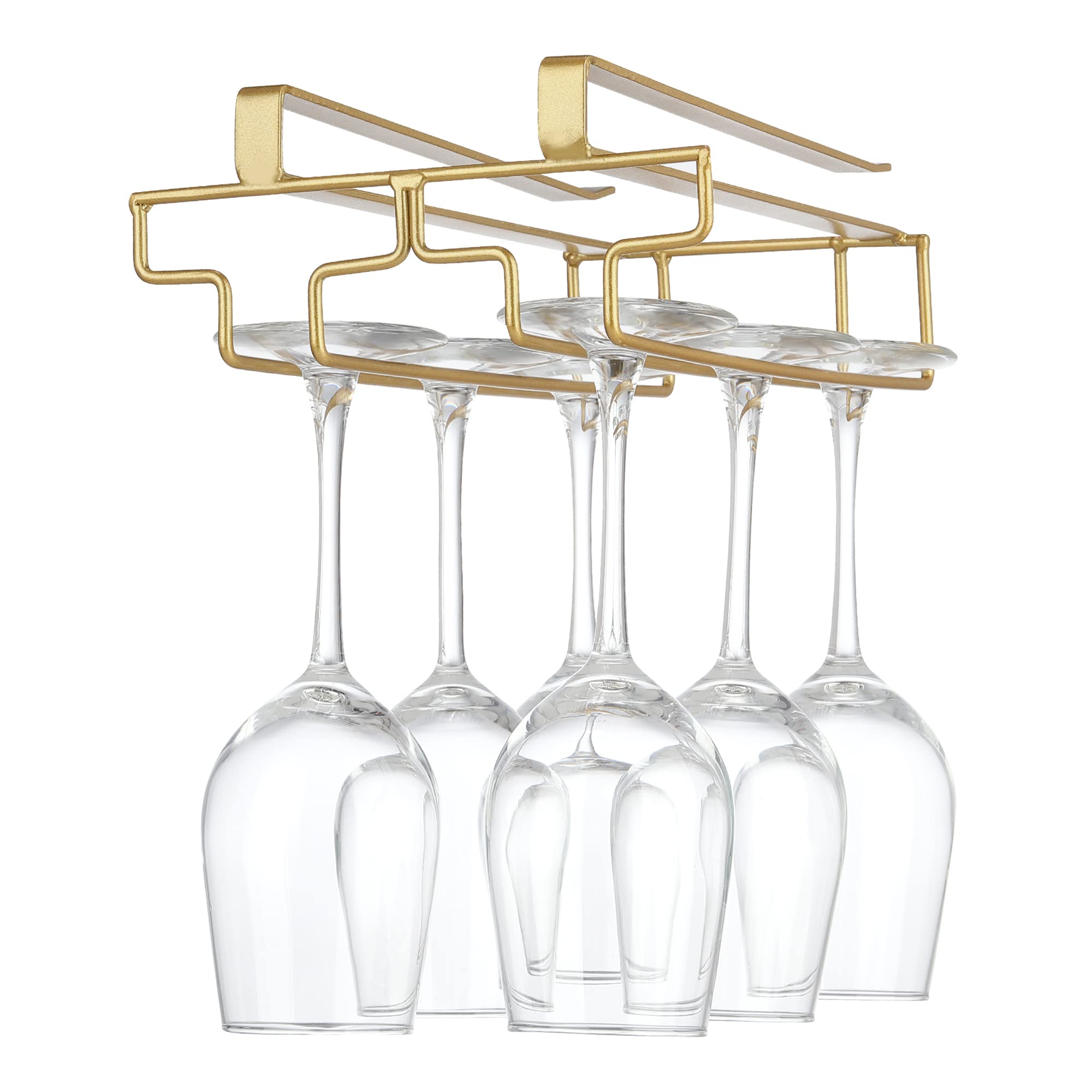 FOMANSH Wine glass holder hanging, no drilling required, storage, no screws required, stainless steel, adjustable shelf thickness, kitchen, Gold — image 1
