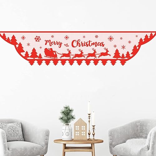 Miniatura 5 de Bufanda de manto de Navidad  Decoración de chimenea de Feliz Navidad  Cubierta de mantel de encaje rojo Guirnalda con copo de nieve árbol de renos