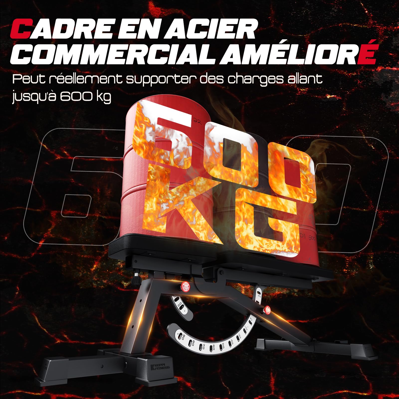 Keppi Banc Musculation, Capacité de 600 kg, Réglable et Robuste pour Salle de Sport à Domicile, Entraînement Complet du Corps avec Extension des Jambes et Prêcheur - Bench3000 Max