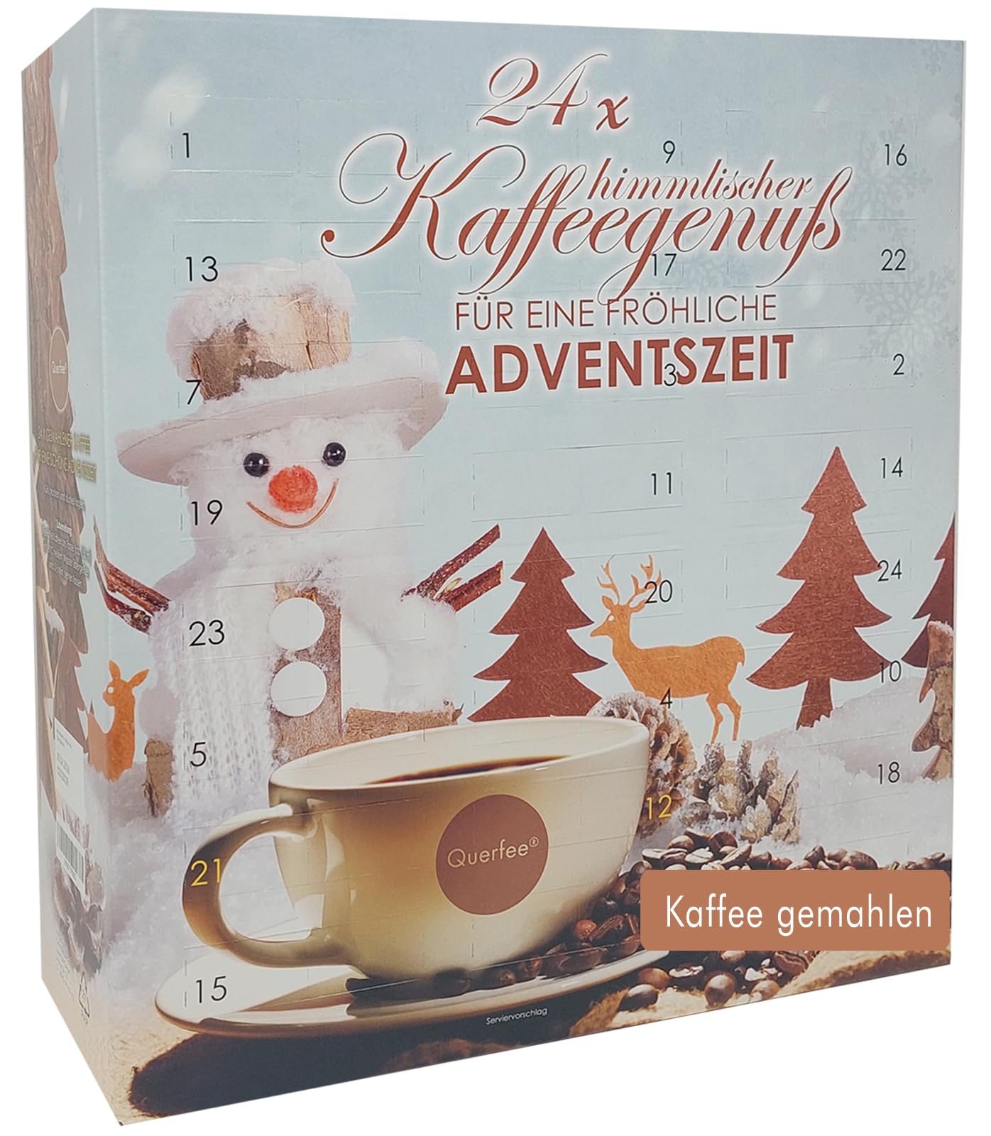 Kaffee Adventskalender 2026 - Weihnachtskalender mit 24 x Premium Kaffee gemahlen, 360 g von Querfee