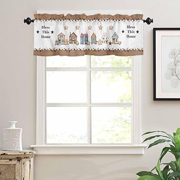 Kitchen Curtains Valances for Small Windows, Star House Short Curtain Valance for Living Room, Bless This Home Rod Pocket Blinds Window Printed Drapes 1 Panel 42x18 Inch