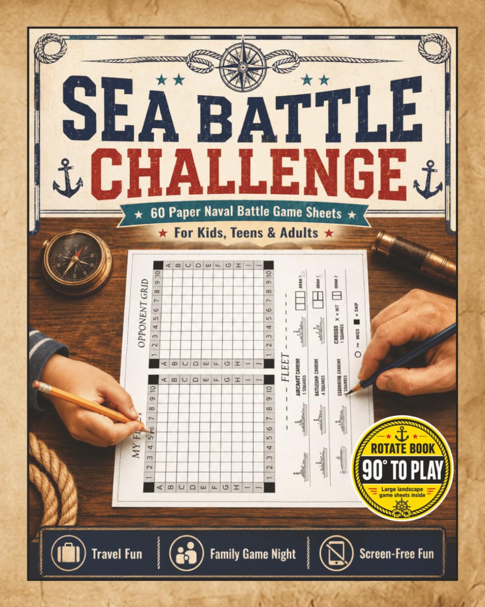 Sea Battle Challenge: 60 Paper Sea Battle Game Sheets for Kids, Teens & Adults