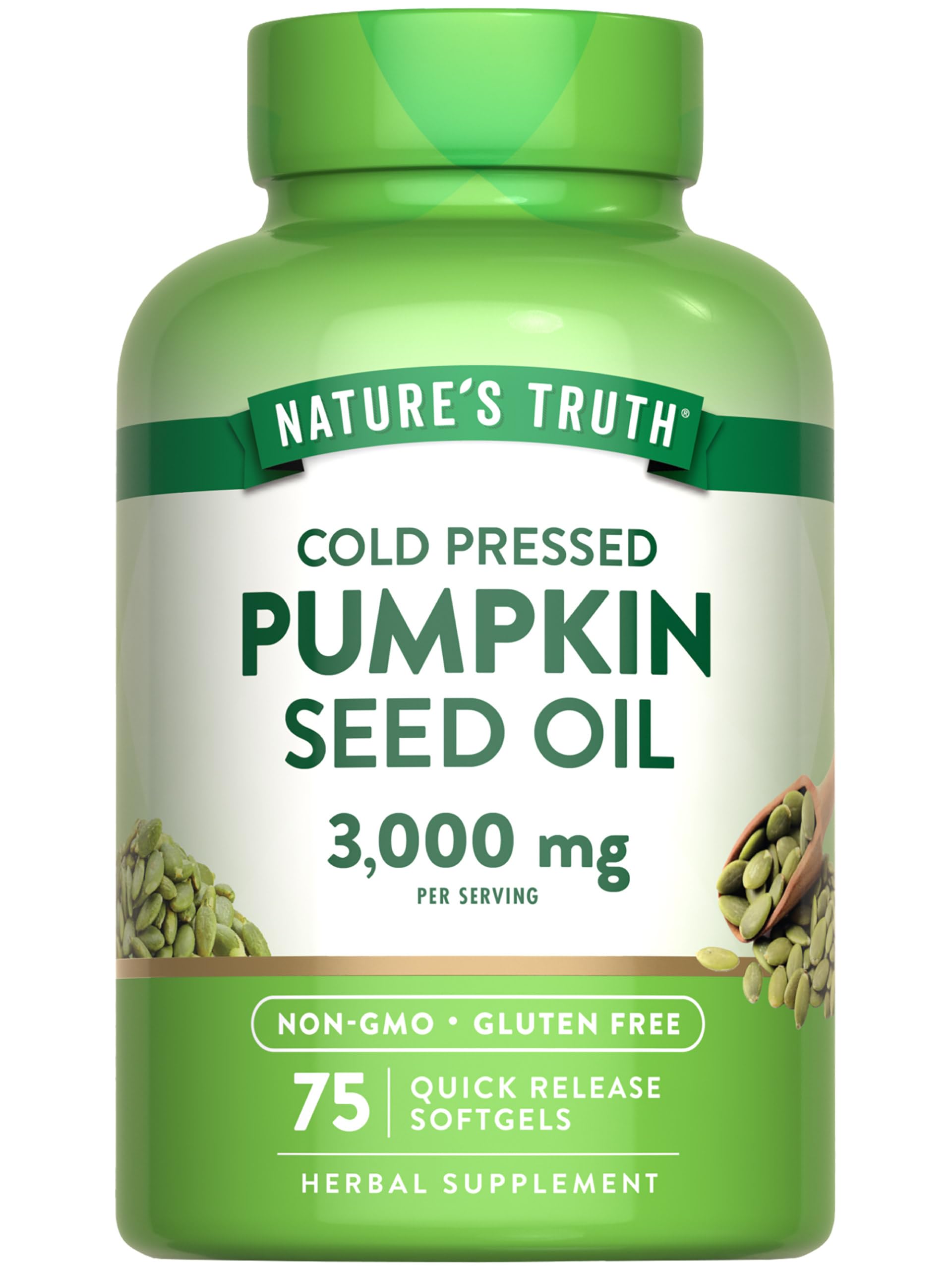Nature's Truth Pumpkin Seed Oil | 3000mg | 75 Softgels | Cold Pressed Herbal Supplement | Non-GMO & Gluten Free Supplement