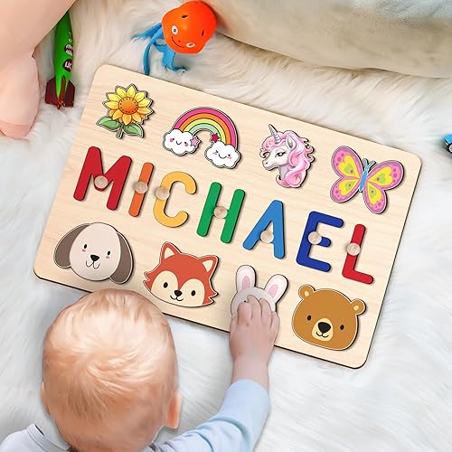 Vista 16 de Rompecabezas de nombres para niños, rompecabezas con nombre personalizado para niños pequeños, regalos de Pascua, rompecabezas de madera con nombre