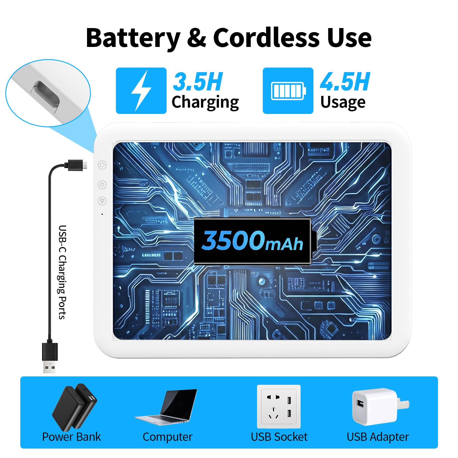 TOHETO A3 wiederaufladbares LED-Licht-Pad, superhell, angetrieben durch 3500 mAh Lithium-Batterie für Jäten, Vinyl, tragbare kabellose Leuchttafel/Box zum Nachzeichnen, Diamantmalen, Skizzieren und