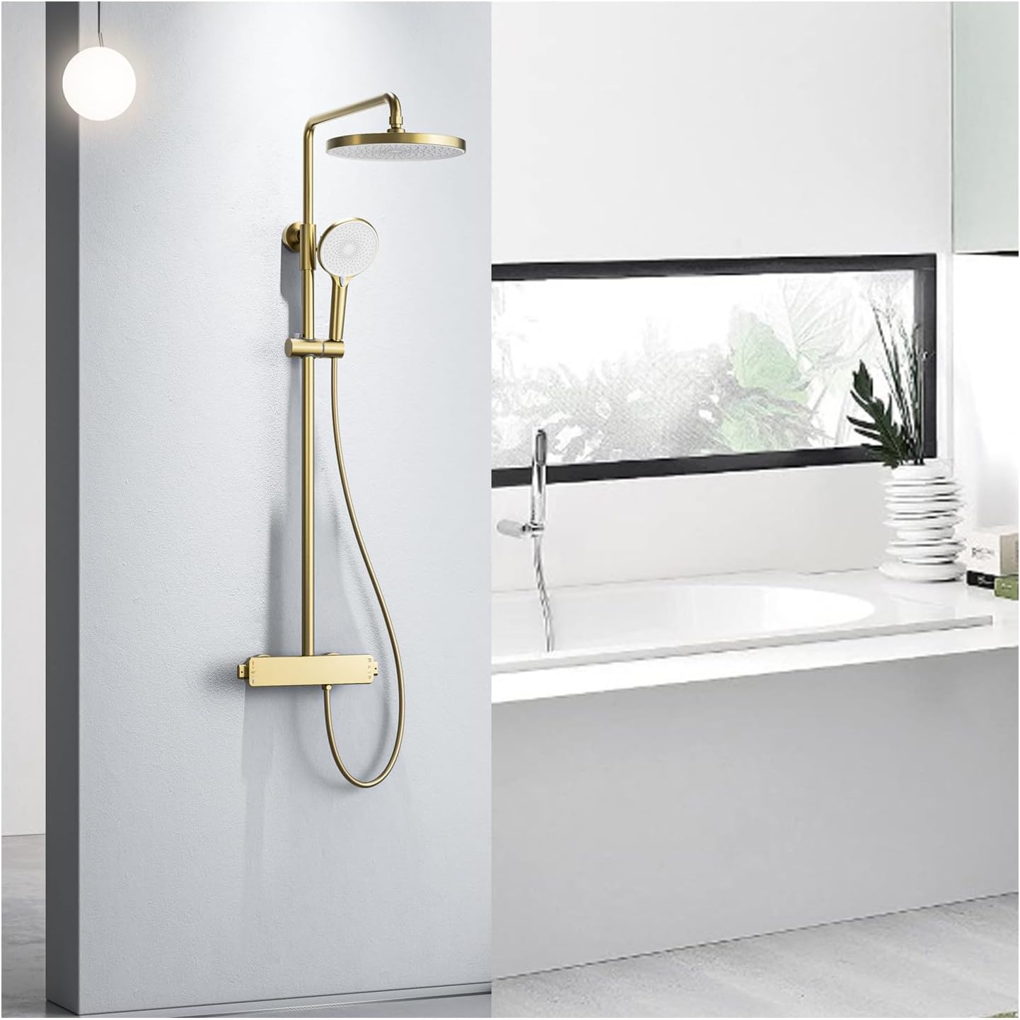 Thermostatic Shower System, Gold Bathroom Shower Faucet Set 40°C Thermostatic Shower Mixer 3 Functions Shower Fixtures Shower Kit with Valve and Handheld Shower Head