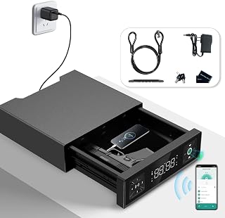 Biometric Gun Safe – Quick-Access Handgun Safe with Fingerprint Lock & Bluetooth APP Control,Discreet Drawer Safe Design,Alarm Clock Disguise,Anti-Theft for Home, Bedside & Travel
