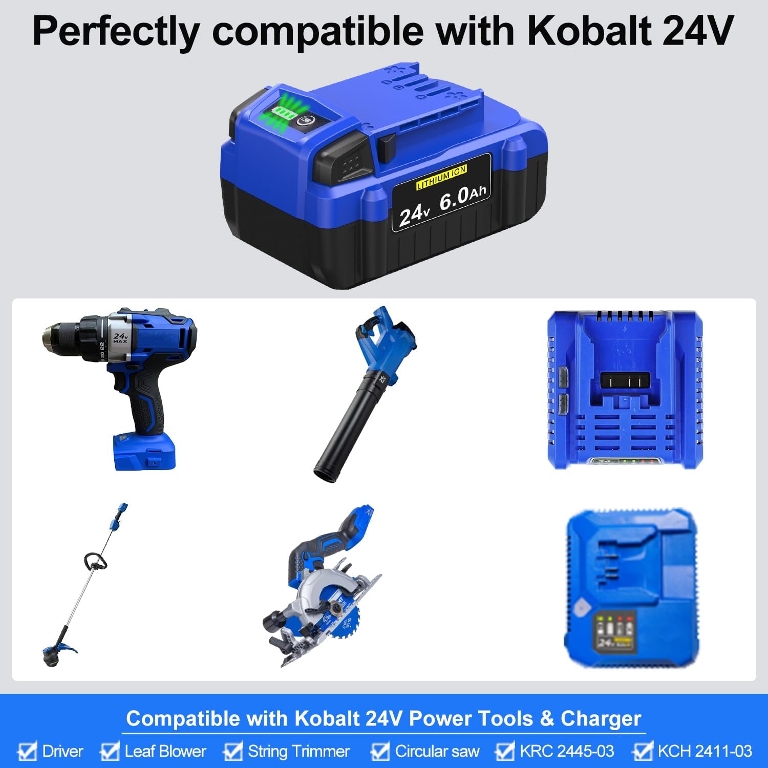 New 6.0Ah 24V Battery Replacement for Kobalt 24V Battery Compatible with Kobalt 24V Max Battery KB624-03 KB524-03 KB424-03 KB224-03 KB124-03, 2-Pack