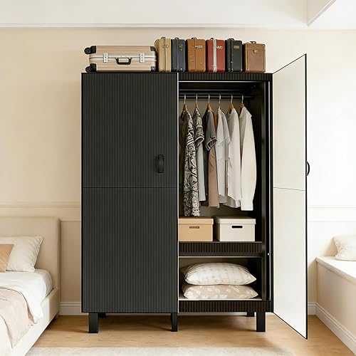 Miniatura 11 de Armario independiente resistente con puerta magnética, armarios metálicos portátiles, organizadores plegables y almacenamiento, para dormitorios,
