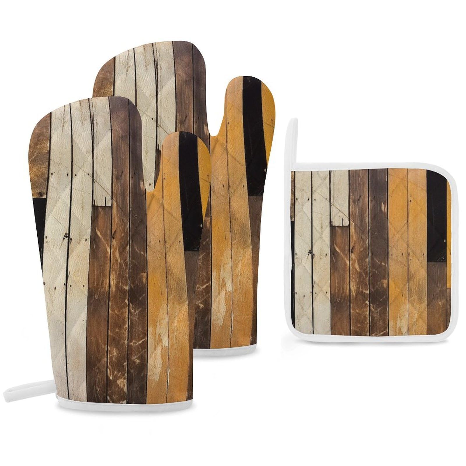 Gants de cuisine résistants à la chaleur haute performance avec maniques en bois rustique