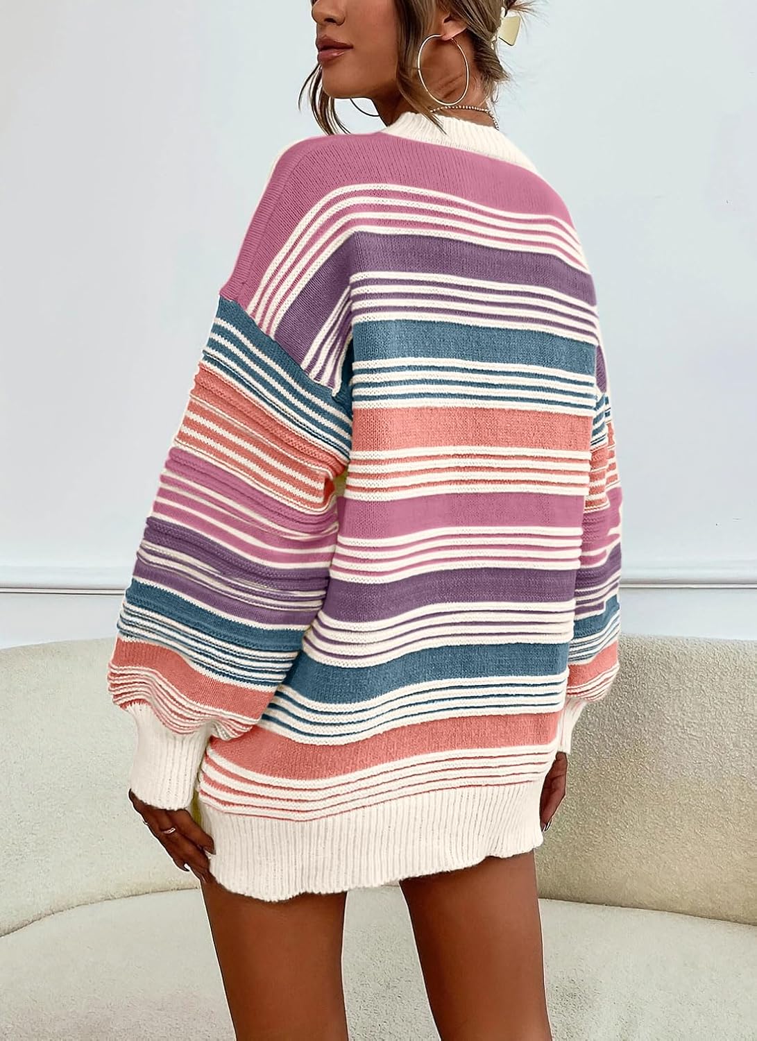 CHARTOU Women Contrast Striped Pullover Sweater 2025 Fall Outfits Oversized Knit Jumper Tops - Image 2