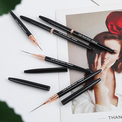 Miniatura 7 de Artdone Bolígrafos metálicos para arte de uñas, juego de 5 brochas de color negro para líneas largas, detalles finos, dibujo fino, pincel de