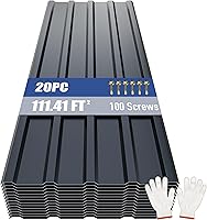 Brakki 20pcs Grey Corrugated Galvanized Steel Roofing Panels 111 sq ft - Heavy Duty for Sheds Garages Coops with Screws