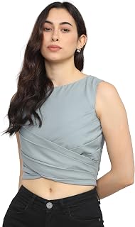 Tokyo Talkies Women's Round Neck Fitted Crop Top | Sleeveless | Chic & Versatile | Perfect for Casual & Layered Looks | To... Price In India