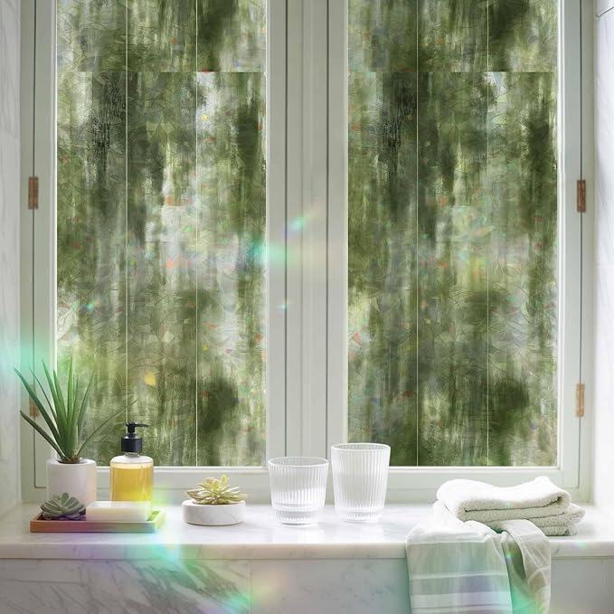 Película decorativa para ventana 35.4" x 78.7" Sage Green y blanco miniatura 4