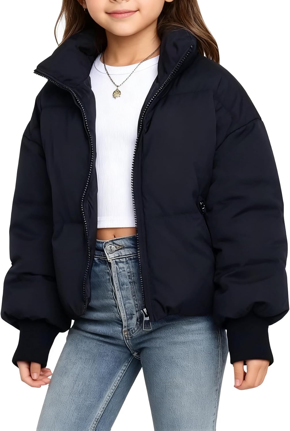 Gihuo Girls Kids Puffer Quilted Jacket Zip Up Warm Outerwear for Girls 7-14 Years