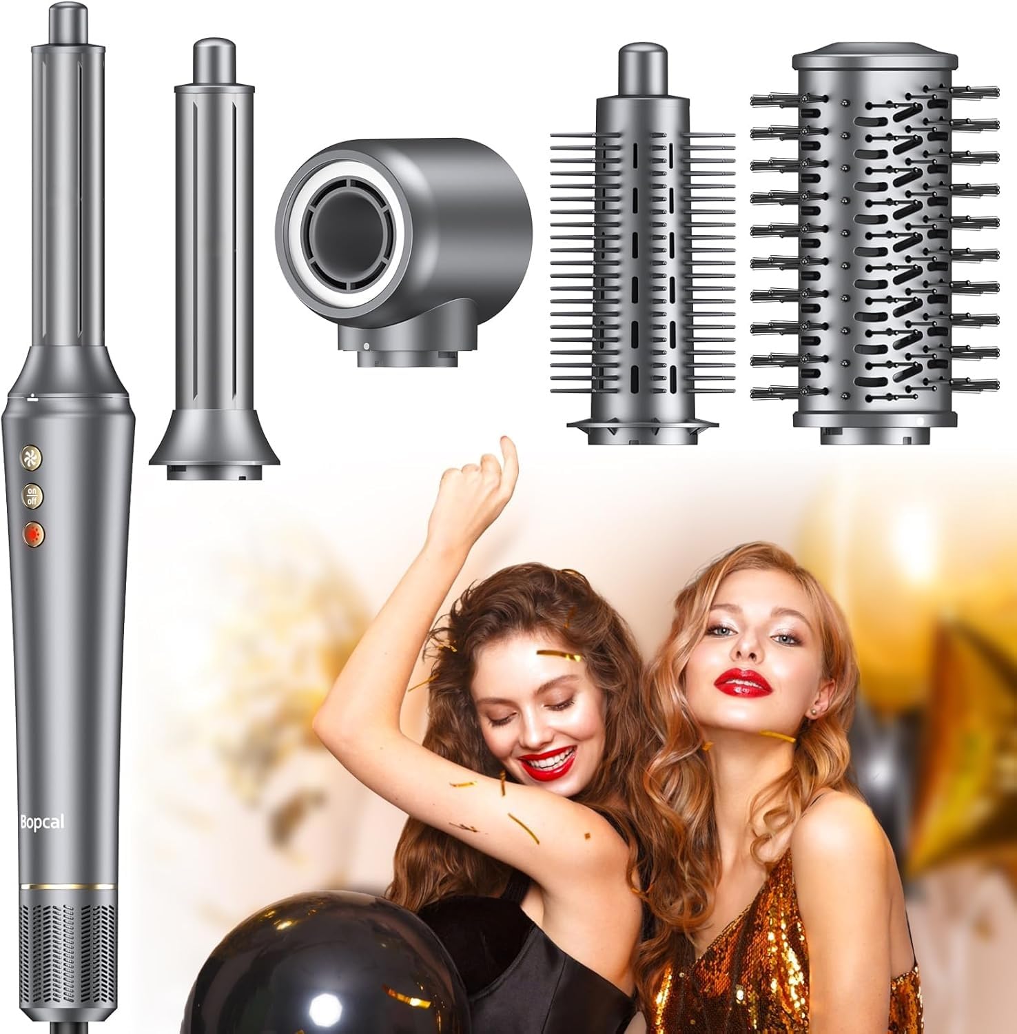 Bopcal Hair Styler 5 in 1 Asciugacapelli - Professionale Phon Capelli，Arricciacapelli Automatico 32MM, Spazzola Aria Calda con Milioni Ionico, Volumizzant, Liscio, Regali 892-B