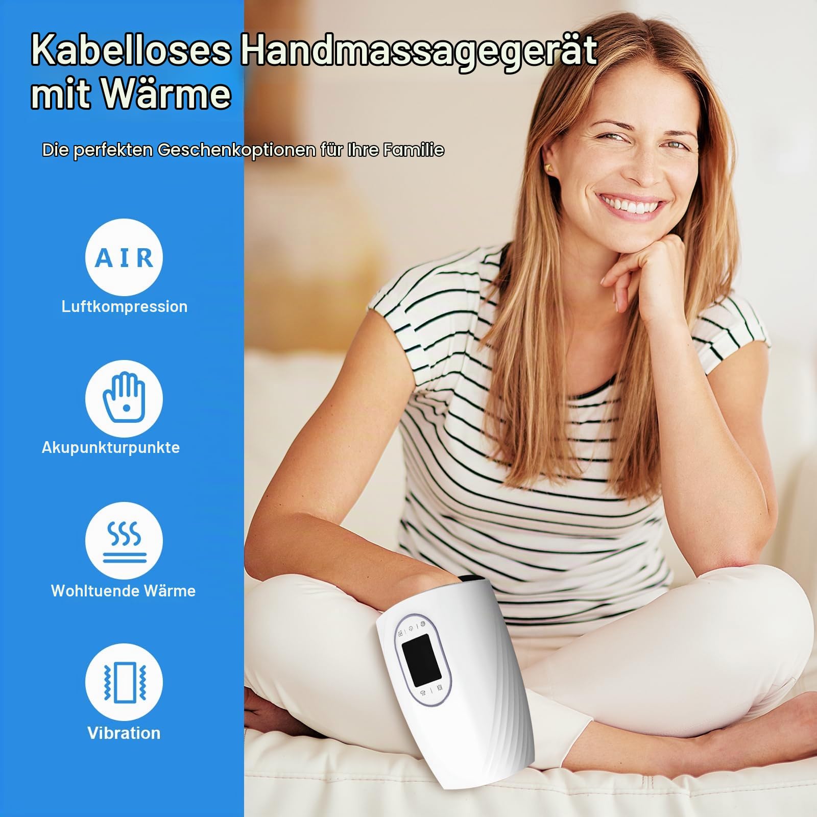 Cordless Handmassagegerät,Elektrisches Handmassagegerät, wiederaufladbares hand massagegerät mit Heizung Kompression, Ideal zur Linderung von Handermüdung,geeignet als Geschenk für Männer und Frauen