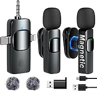 Vista 1 de Micrófono inalámbrico Lavalier Clip en Micrófono - Micrófonos recargables 4 en 1 con clip magnético para grabación de video Micrófono ajustable