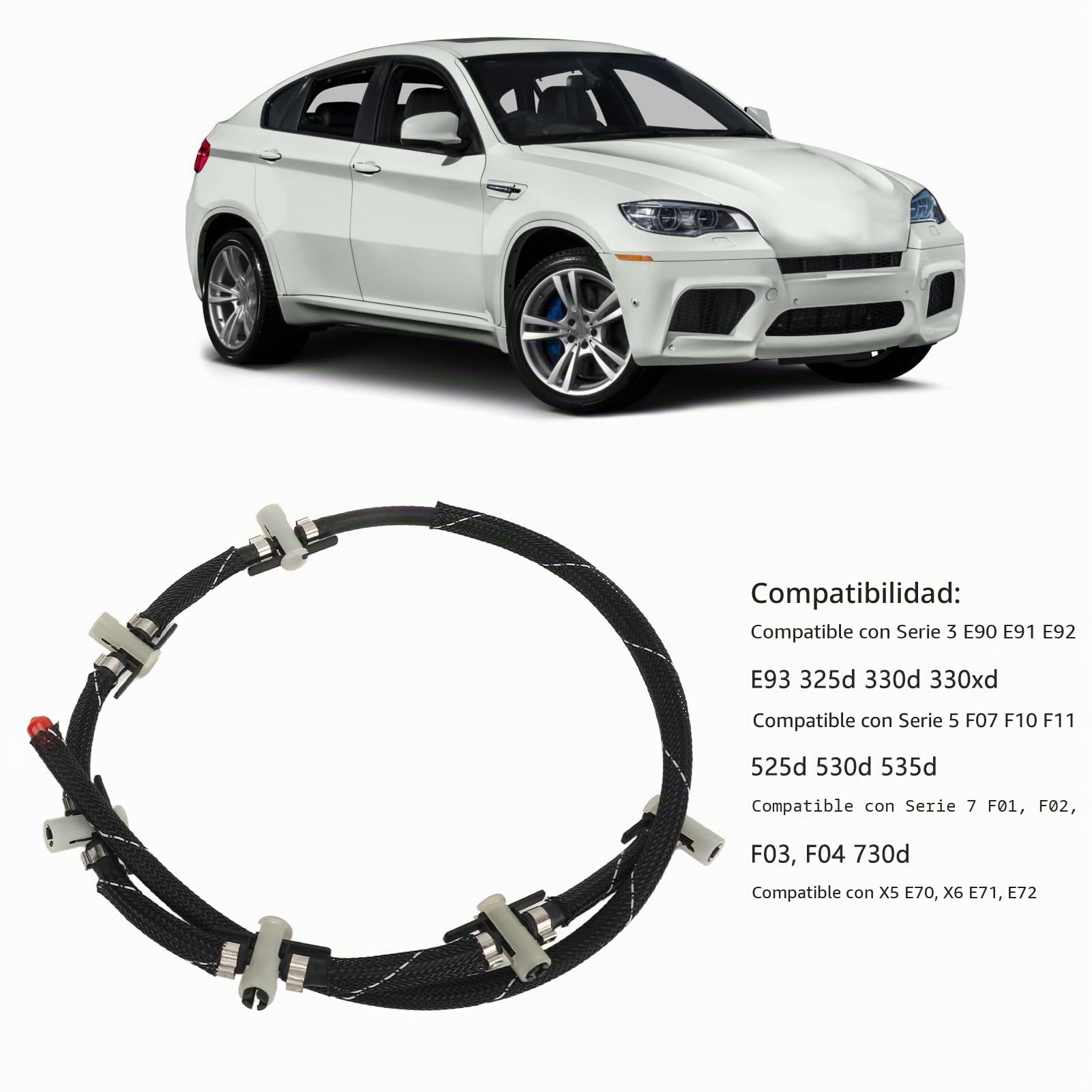 Tubo de Retorno del Inyector, Manguera de Tubo de Desbordamiento de Retorno del Inyector de Combustible 13537799993 Ajuste a Prueba de Fugas para E90 E91 E92 E93 325d 330d 330xd