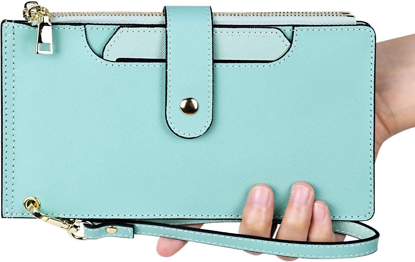 Wallets For Women RFID Blocking Large Capacity- Leather Bifold Wallet Women Long Credit Card Wallet Wristlet For Women Slim Zipper Wallet For Women With Coin Purse With Id Window Pullout Teal