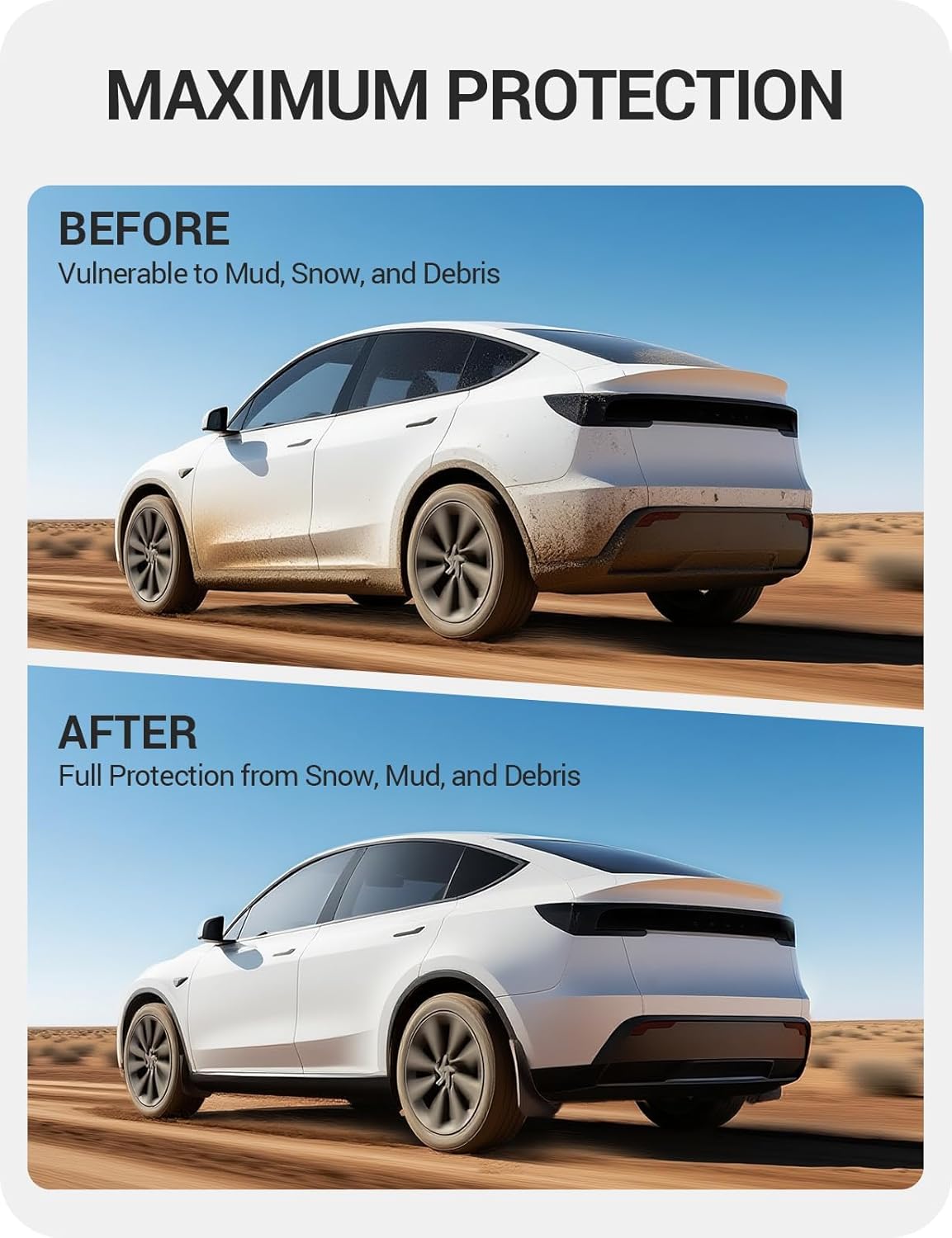 BASENOR 2026 Tesla Model Y Mud Flaps Splash Guards Fenders [No Drilling No Tape] [Paint Protection] All Weather Tire Protector TPE Mudflaps for Model Y Juniper 2025 2026 (Standard/Premium/Performance) - Image 3