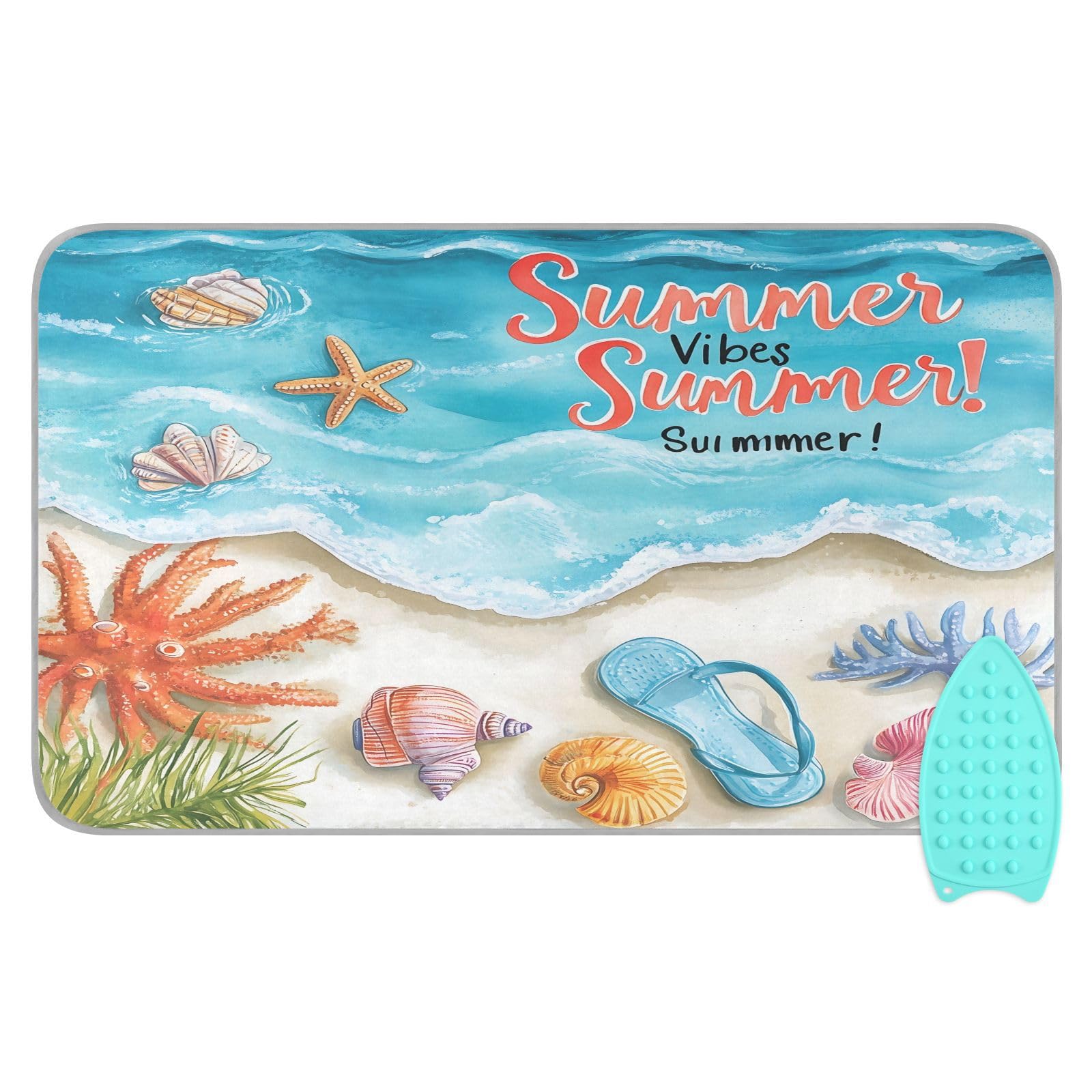 pnyoin Portable Ironing Mat Watercolor Summer Beach Travel Ironing Pad with Silicone Iron Rest for Steam Pressing on Tabletop or Bed Heat Resistant Portable Quilting & Travel Blanket