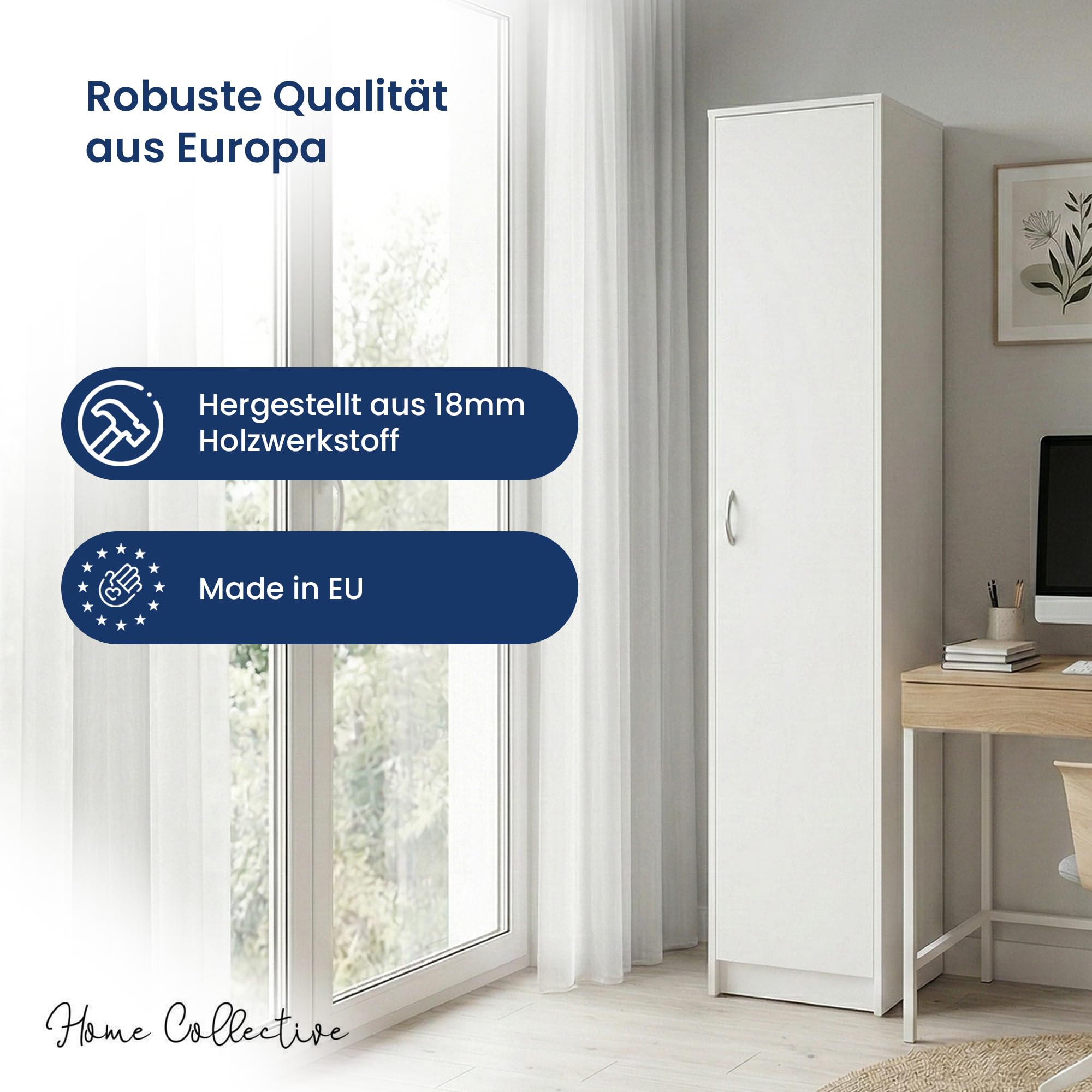 Home Collective Bücherregal Kleiderschrank Regal Schrank Mehrzweckschrank mit 4 Einlegeböden Aktenschrank Garderobenschrank | 40x35x180 cm (BxTxH) | für Schlafzimmer Flur Büro Keller | weiß