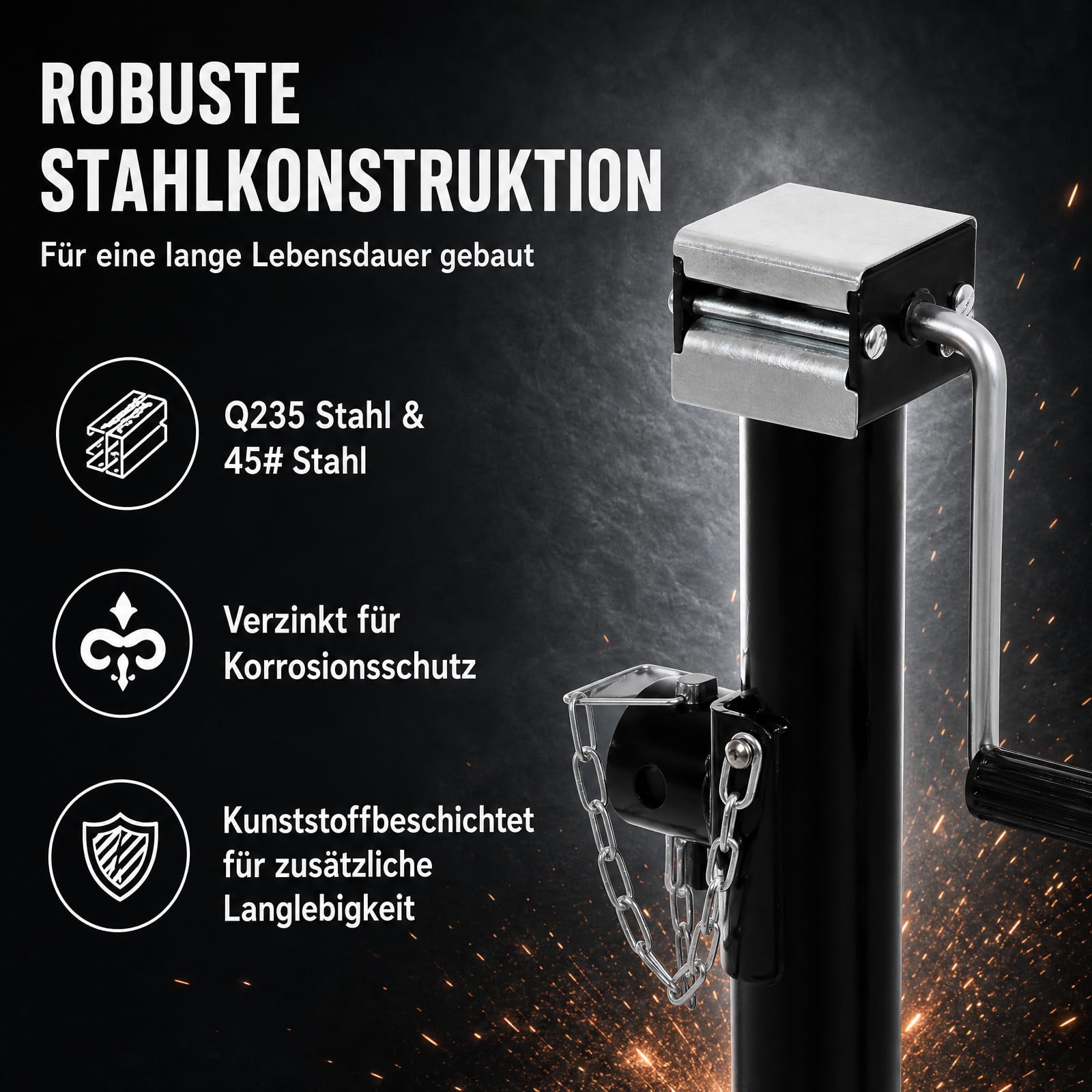 Anhängerheber, 2,27T 5000LBS Stützfuß Anhänger, 38cm Hubhöhe Anhänger-Heckstütze für Wohnwagen mit Kurbel, Q235 Stahl, 57-94 cm Verstellbar für PKW LKW Camper