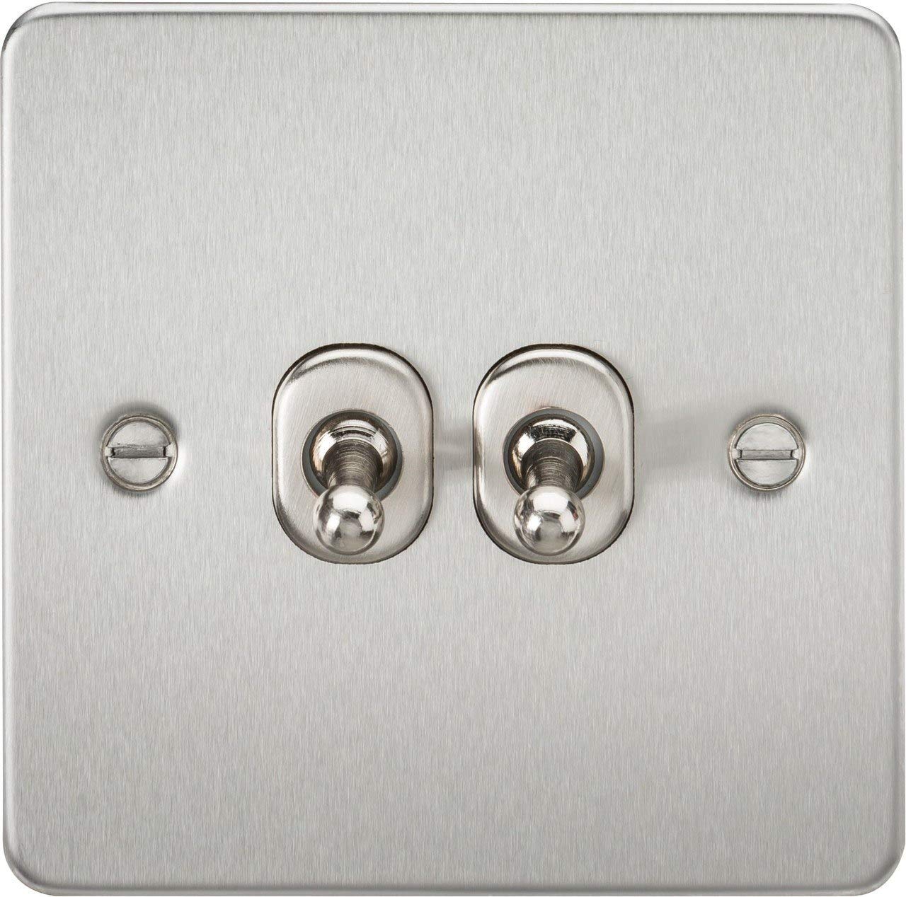 Knightsbridge FP2TOGBC 10A 2 Gang 2 Way Toggle Switch Brushed Chrome Flat Plate
