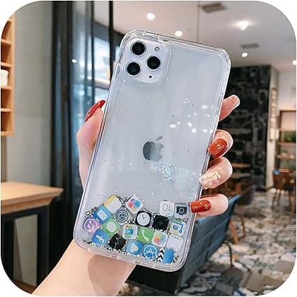 Amazon For Iphone 12 11 Pro Max 7 8 Plus X Xrxsリキッドフォンシェルsamsunga51 1sケース用ダイナミック流砂かわいいアプリアイコンケース Silver For Iphone 11 Pro ケース カバー 通販