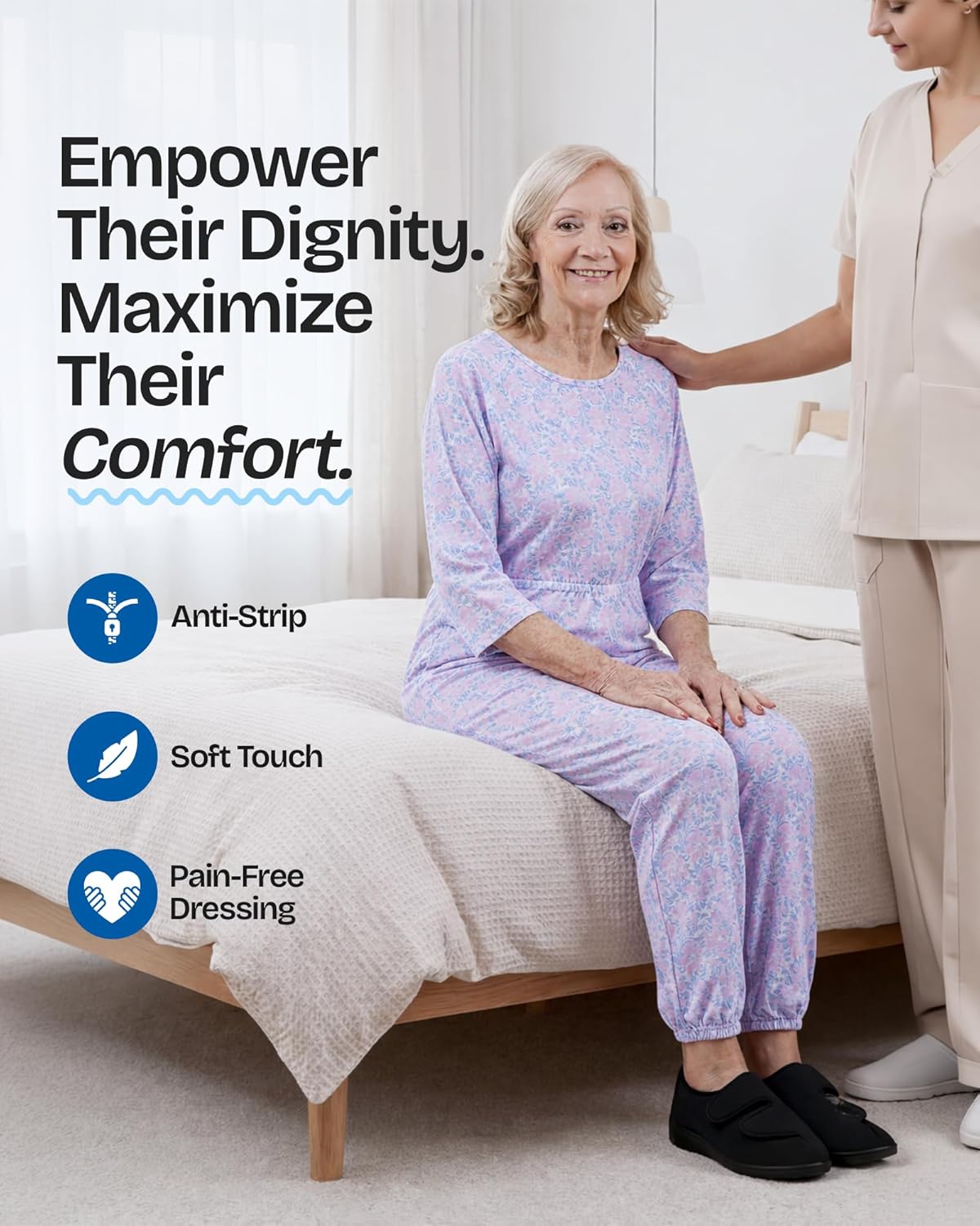 Ovidis Dementia Clothes – Alzheimer Anti-Strip Jumpsuit for Women – Dementia Products for Elderly with Back Zipper and Incontinence Protection – Alzheimers Products for Elderly – Carrie Wisteria