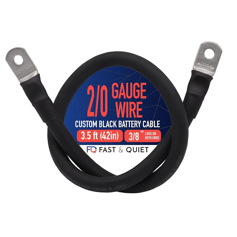 Cabo de bateria 2/0 AWG Fast & Quiet com terminais de cobre estanhado – 1,07 m, preto, 1 unidade