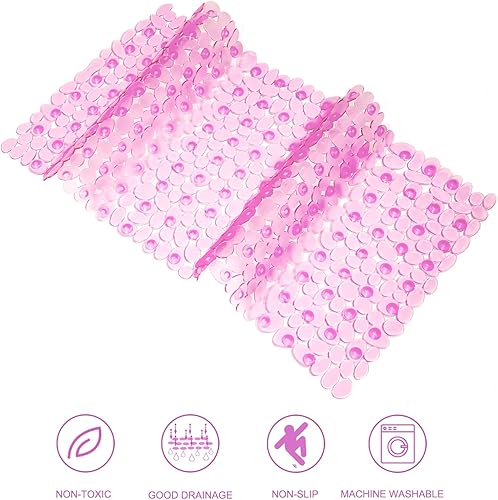 Miniatura 5 de Tapete antideslizante para bañera y ducha, 35 x 16 pulgadas, lavable a máquina, con orificios de drenaje, ventosas para baño (rosa transparente)