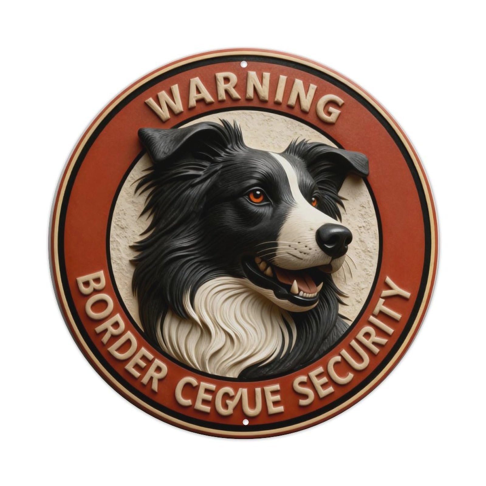 Warning Border Blind Security Dog Round Metal Tin Sign Vintage Wall Decor, Bar Garage Cafe Kitchen Home Wall Art Poster 8x8inches