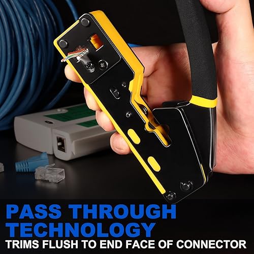 Miniatura 6 de Hiija Kit de herramientas de crimpado RJ45, kit de herramientas de crimpado Cat6, crimpadora Ethernet todo en uno con probador de cables de red, 50