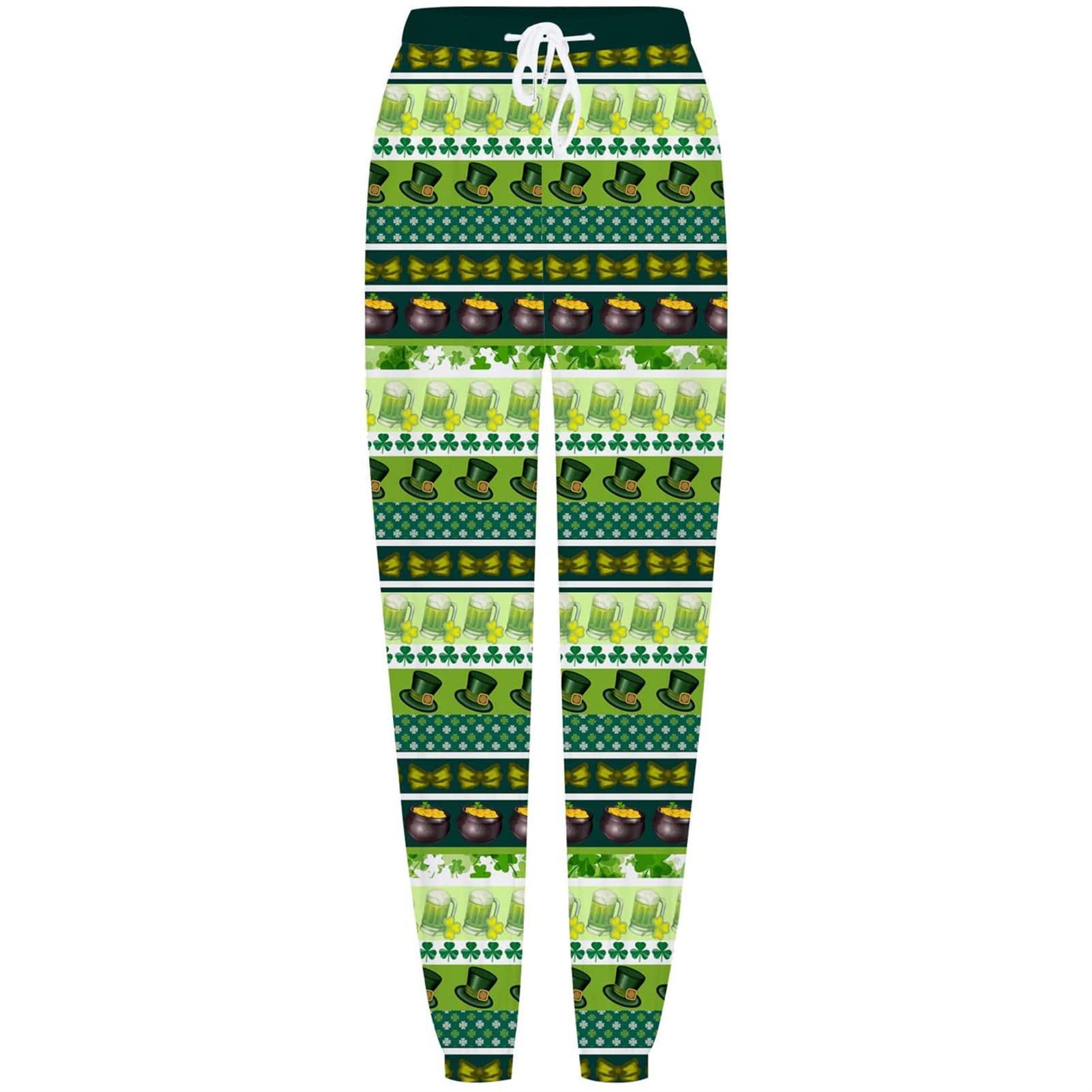 Mylleure Women St. Patrick's Day Baggy Sweatpants Pockets High Waist Print Patchwork Sport Athletic Jogger Pants Lounge Trousers