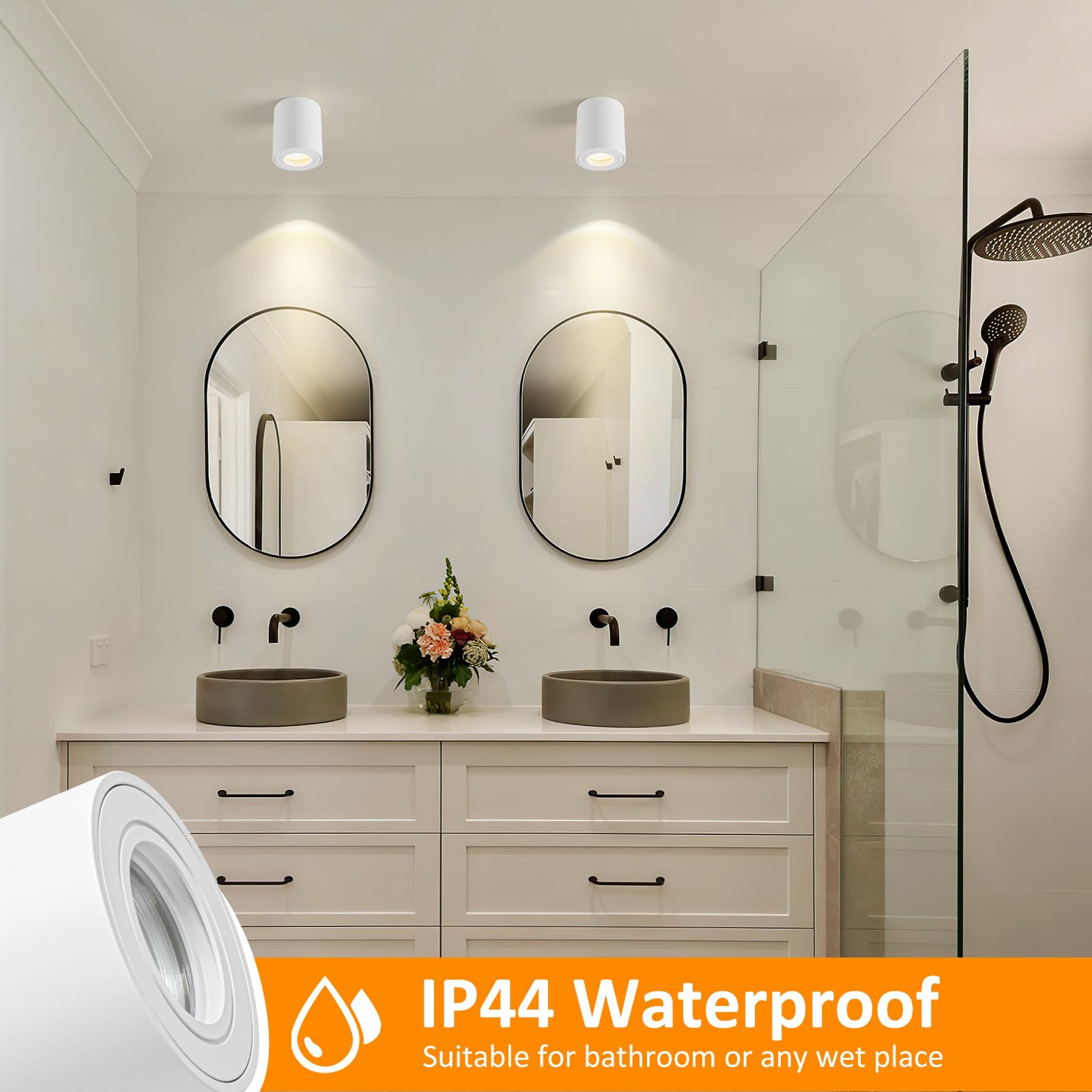 Deckenspot Aufbauspot IP44 Weiß GU10 Flach Aufbaustrahler Deckenleuchte 230V Aluminium Downlight Runde 2 Stück