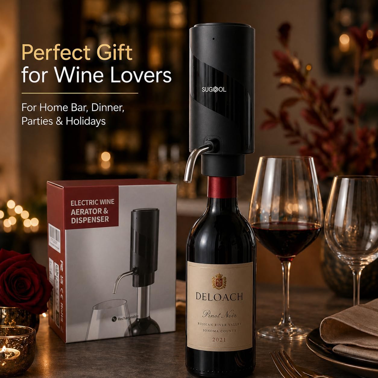 Electric Wine Aerator and Dispenser, Automatic Wine Decanter Pourer with One-Touch Serving, USB-C Rechargeable Wine Aerator Pourer for Red and White Wine, Gift for Wine Lovers, Black