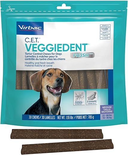 Virbac CET Veggiedent FR3SH Tartar Control Chews for Dogs, Medium (Pack of 30)Beef,1.6 pounds