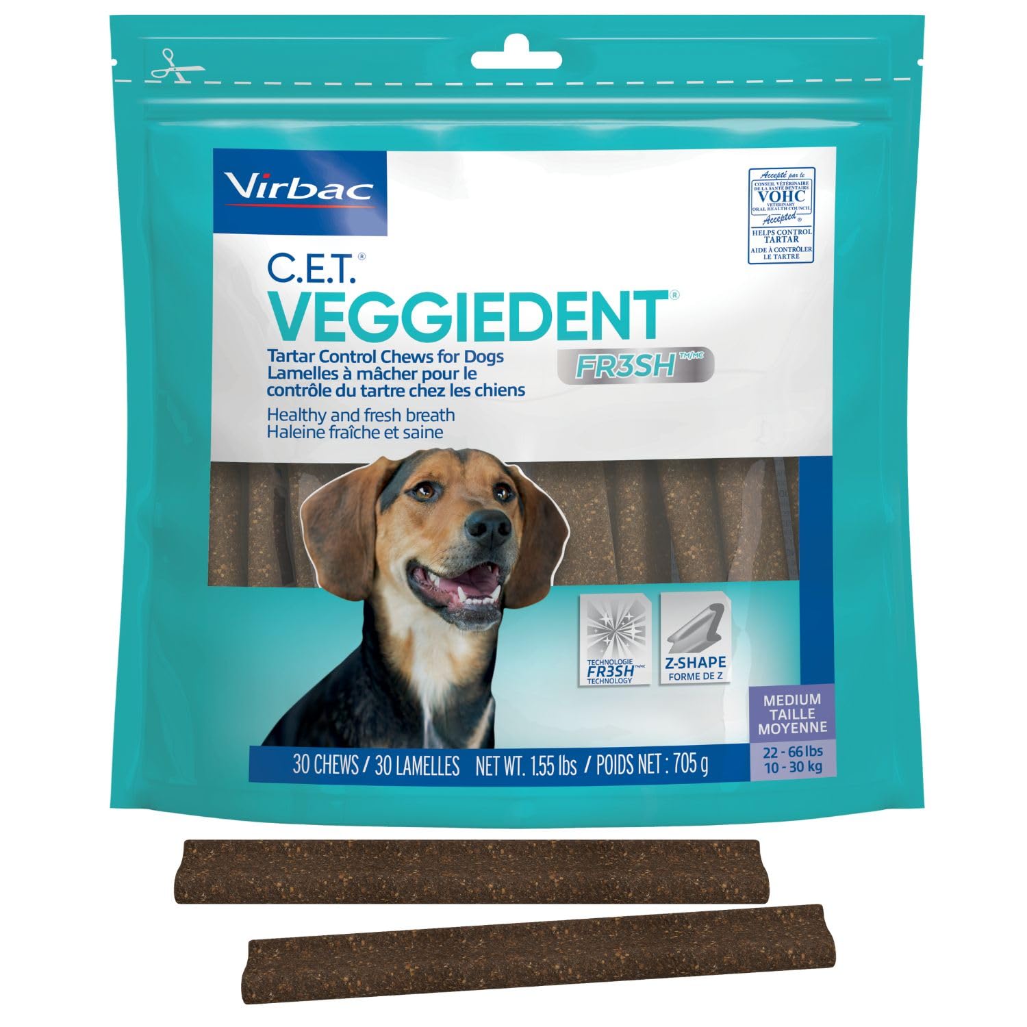Virbac C.E.T. VEGGIEDENT FR3SH Tartar Control Chews for Dogs, Medium, Beef, 1.6 pounds