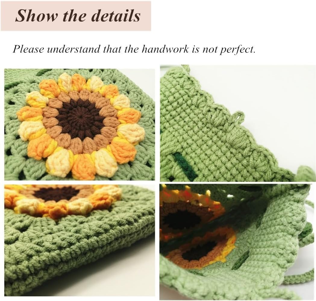 Handmade Crochet Sunflower Blossom Phone Bag Knitted Bag for Women, A-mint green - Image 5