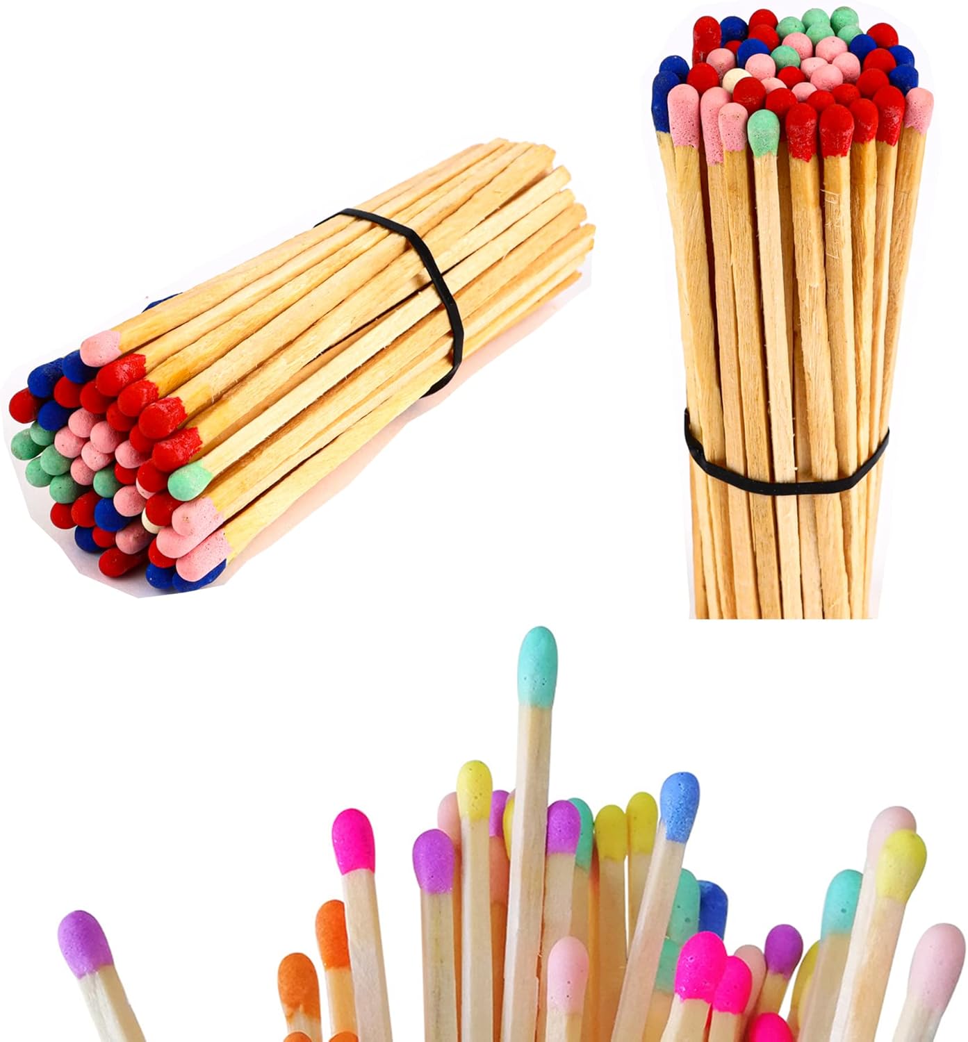 150Pcs 3'' Decorative Rainbow Matches, Premium Fancy Long Wooden Safety Matches for