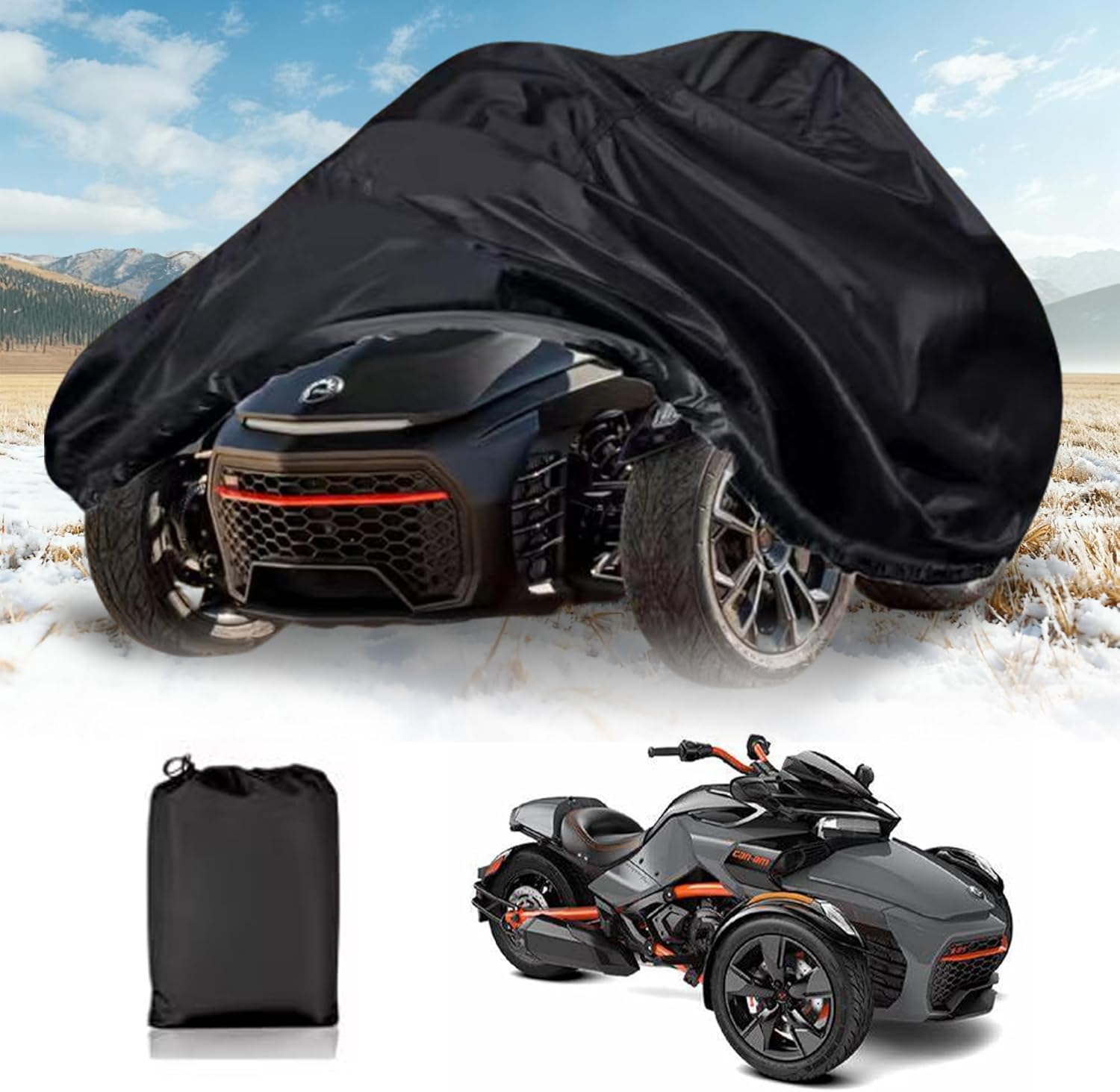QYMOTO F3 Spyder Full Cover, Ryker Cover,Can Am Spyder F3-S F3-T Ryker 600 900 Sport Rally Heavy Duty Waterproof Windproof Outdoor All Weather Protection Cover (NOT for Limited Version)