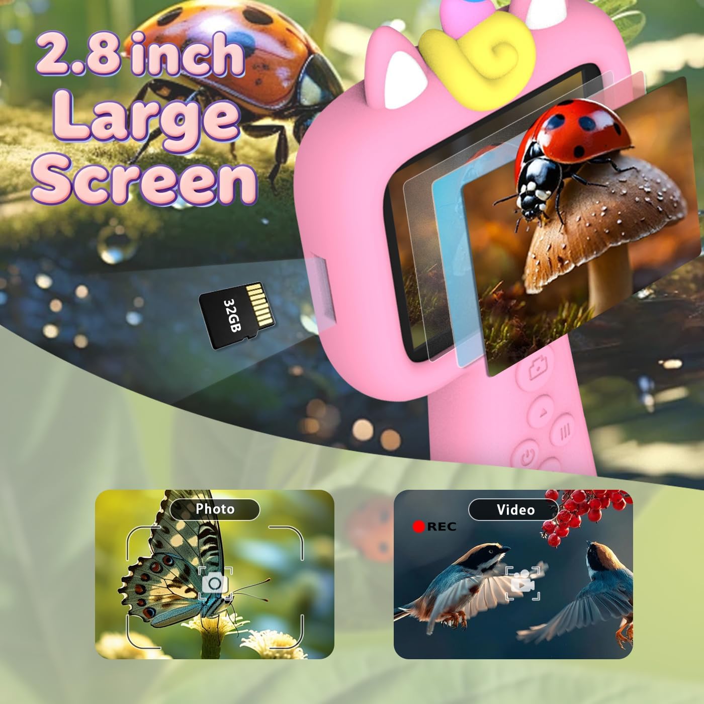 Kids Borescope Camera Toy with Light, Borescope Snake Camera with Light & 32GB SD Card or Kids, Outdoor Educational STEM Toys, Birthday Gift for Boys & Girls Ages 4-12 (Pink)