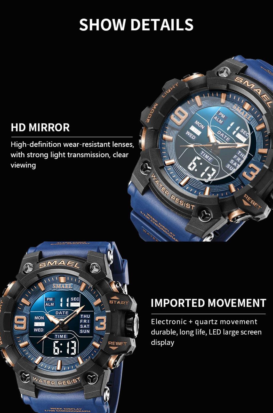 Montre De Sport pour Homme Numériques Montres Imperméable Digital Militaire Montres avec Alarme Mode Grand Cadran Montres