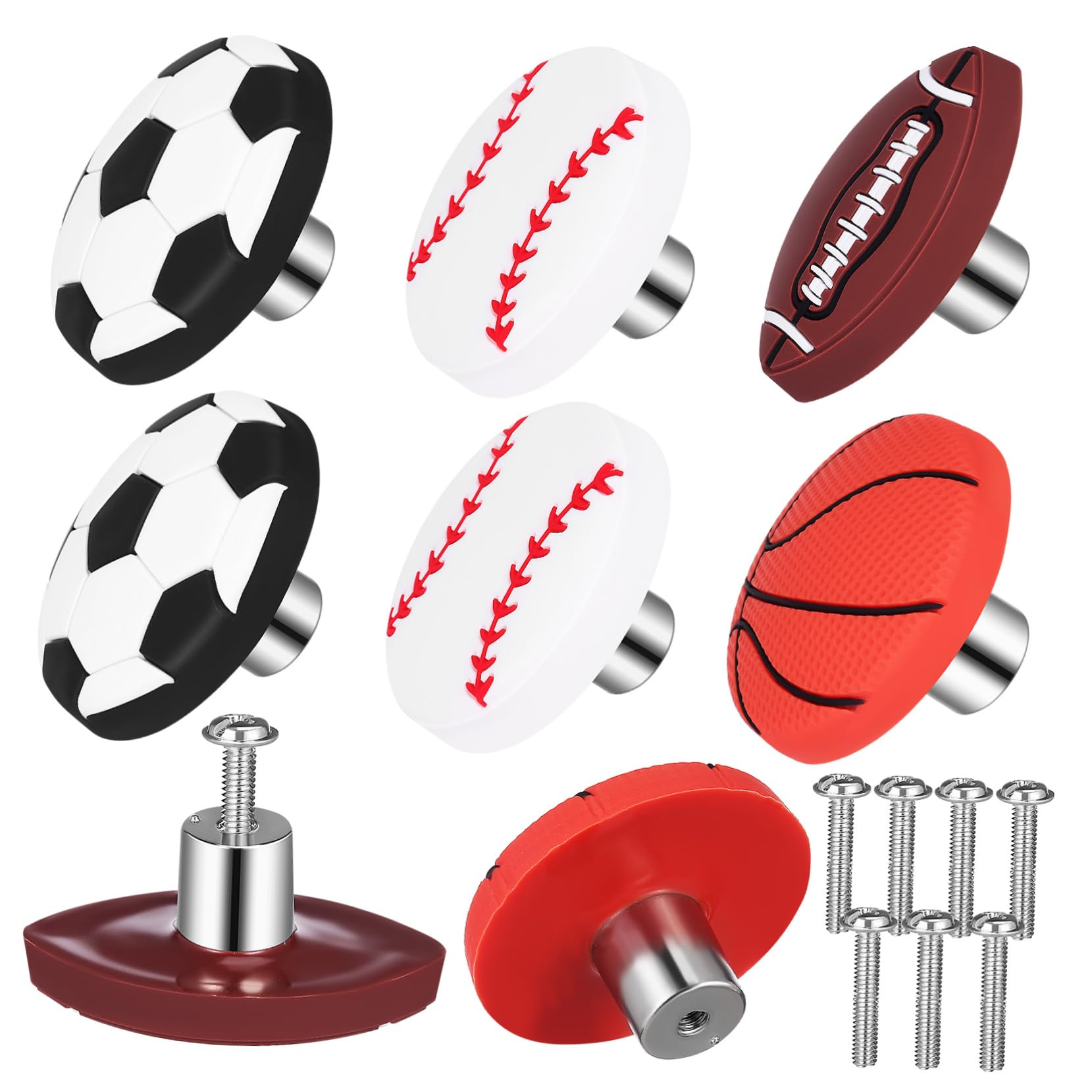 CANIGHT 8 Pcs Sports Ball Knobs for Boys Dresser Basketball Soccer Drawer Handles Boys and Girls' Cabinet Decor Easy Install