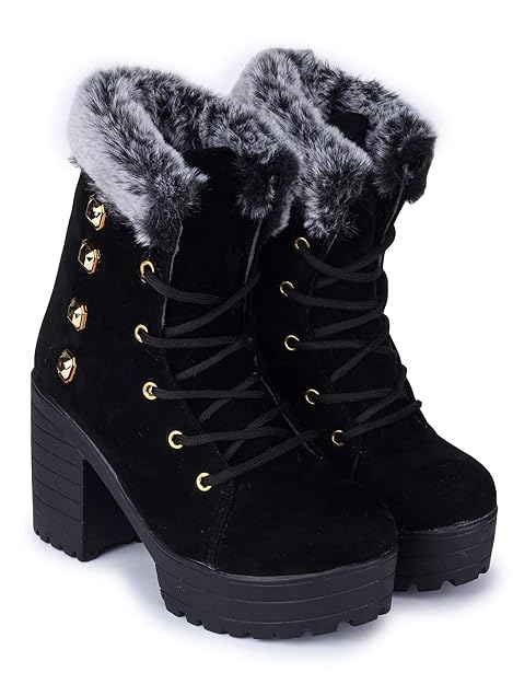 Meenals Dreamz Women Casual Block Heel Boots Fur Design (WA-JG-003)