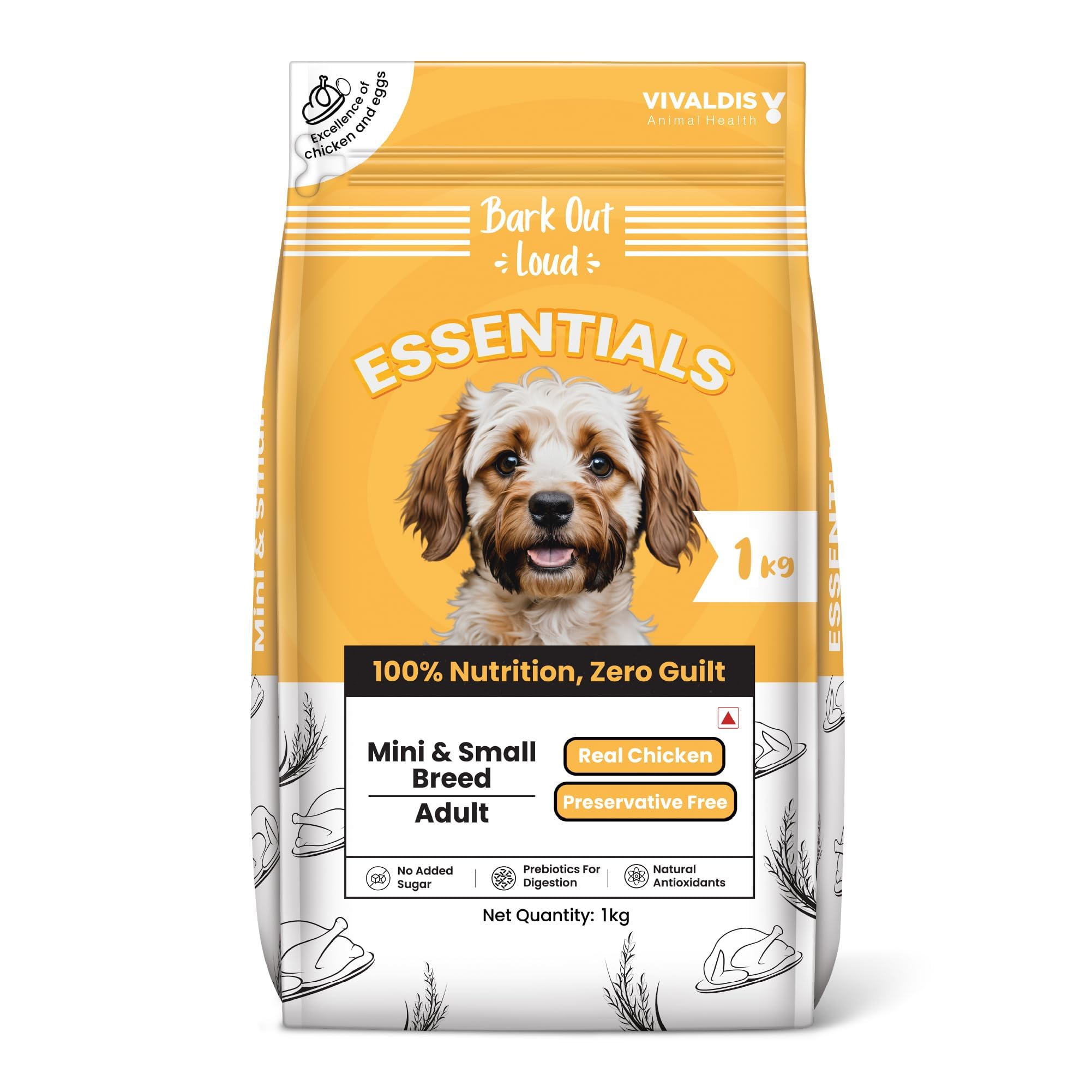 Sponsored Ad - BARK OUT LOUD Essentials Small & Mini Breed Adult Dog Food Real Chicken & Egg | Gluten-Free, Prebiotics & Fish Oil for Immunity | Dry Dog Food for Shihtzu, Poodle - 1 Kg